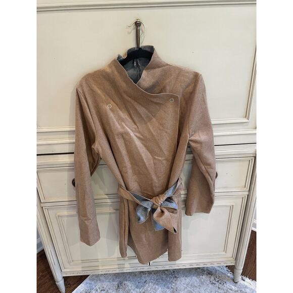 Orb Life Wool Wrap‎ Tie Brown Gray Jacket Size Large - Picture 1 of 7